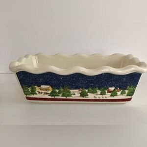STONEWARE CHRITMAS BREAD LOAF PAN NANTUCKET SQUARE 9.5" X 6" DEEP 2.5" CASSEROLE